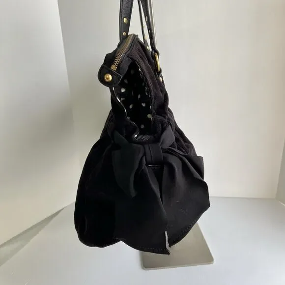 Vintage Juicy Couture Handbag Y2K Black Velour Shoulder Bag Big Rhinestones Bow - Picture 5 of 16